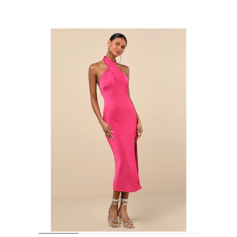 Lulu's Pink Backless Halter Cocktail Dress
